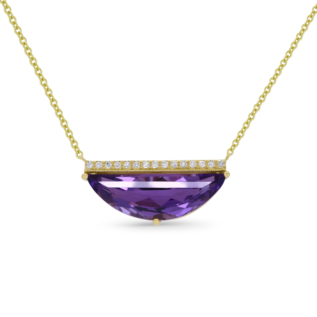 Beautiful Hand Crafted 14K Yellow Gold  Amethyst And Diamond Essentials Collection Necklace