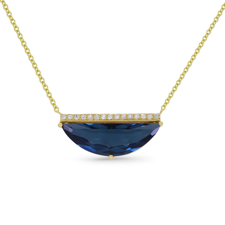 Beautiful Hand Crafted 14K Yellow Gold  London Blue Topaz And Diamond Essentials Collection Necklace