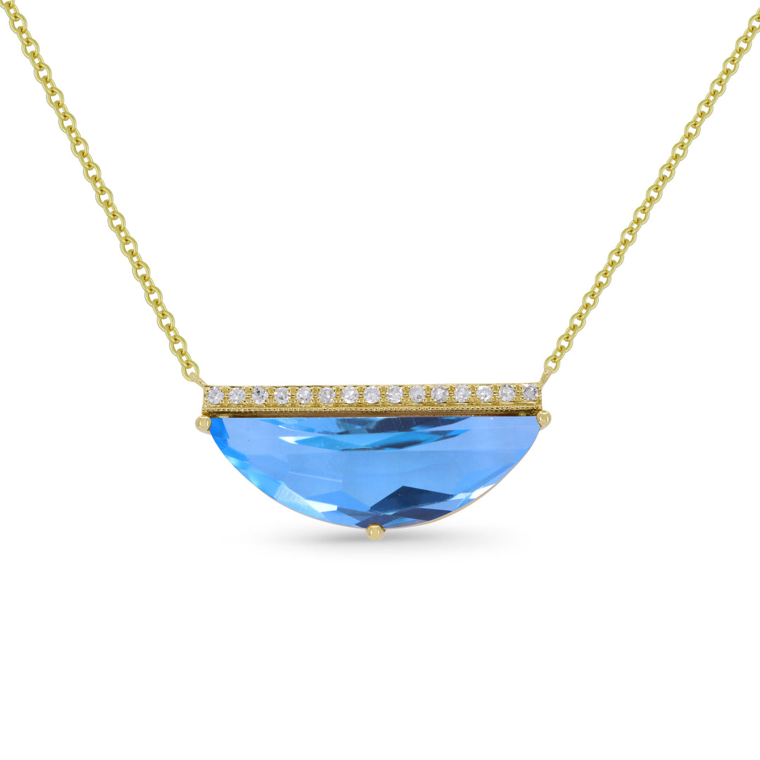 Beautiful Hand Crafted 14K Yellow Gold  Swiss Blue Topaz And Diamond Essentials Collection Necklace