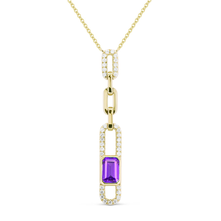 Beautiful Hand Crafted 14K Yellow Gold  Amethyst And Diamond Essentials Collection Necklace