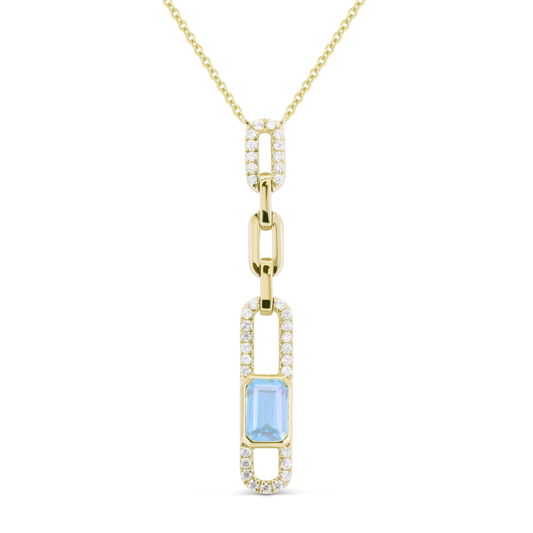 Beautiful Hand Crafted 14K Yellow Gold  Blue Topaz And Diamond Essentials Collection Necklace