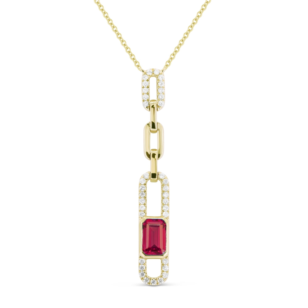 Beautiful Hand Crafted 14K Yellow Gold  Garnet And Diamond Essentials Collection Necklace