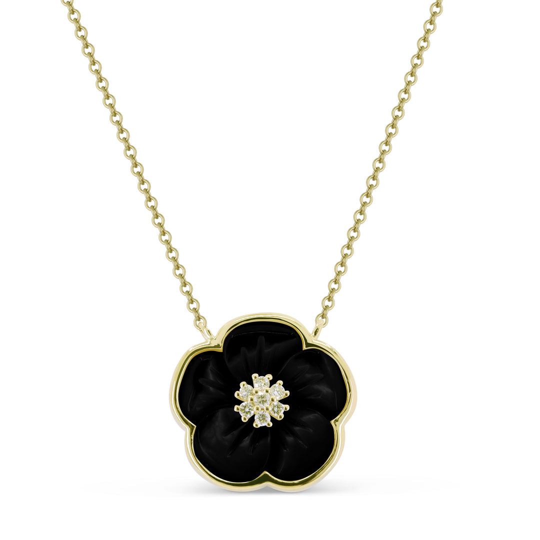 Beautiful Hand Crafted 14K Yellow Gold  Black Onyx And Diamond Essentials Collection Necklace