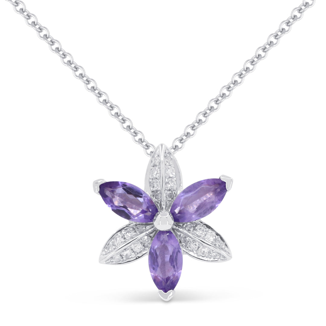 Beautiful Hand Crafted 14K White Gold 3x5MM Amethyst And Diamond Essentials Collection Pendant