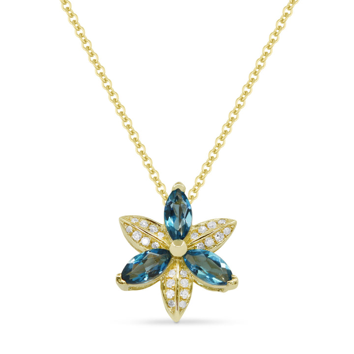 Beautiful Hand Crafted 14K Yellow Gold 3x5MM London Blue Topaz And Diamond Essentials Collection Pendant