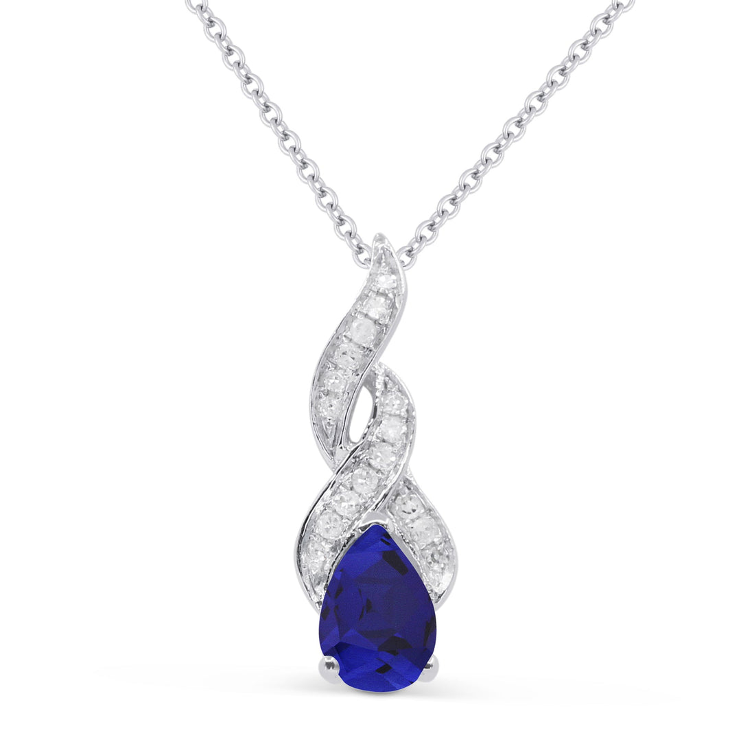 Beautiful Hand Crafted 14K White Gold  Created Sapphire And Diamond Essentials Collection Pendant