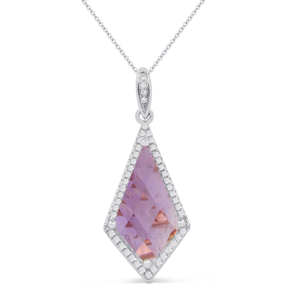 Beautiful Hand Crafted 14K White Gold 8x15MM Amethyst And Diamond Essentials Collection Pendant