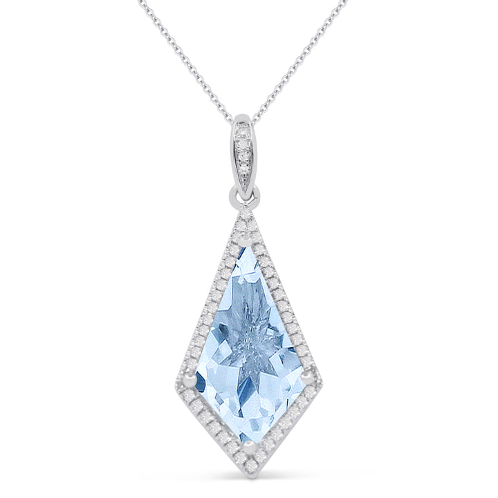 Beautiful Hand Crafted 14K White Gold 8x15MM Blue Topaz And Diamond Essentials Collection Pendant