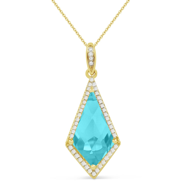 Beautiful Hand Crafted 14K Yellow Gold 8x15MM Created Tourmaline Paraiba And Diamond Essentials Collection Pendant
