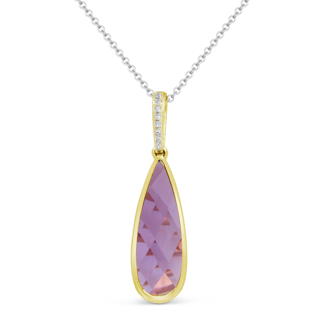 Beautiful Hand Crafted 14K Yellow Gold 6x18MM Amethyst And Diamond Essentials Collection Pendant