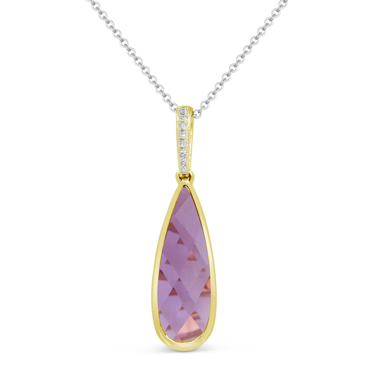 Beautiful Hand Crafted 14K Yellow Gold 6x18MM Amethyst And Diamond Essentials Collection Pendant