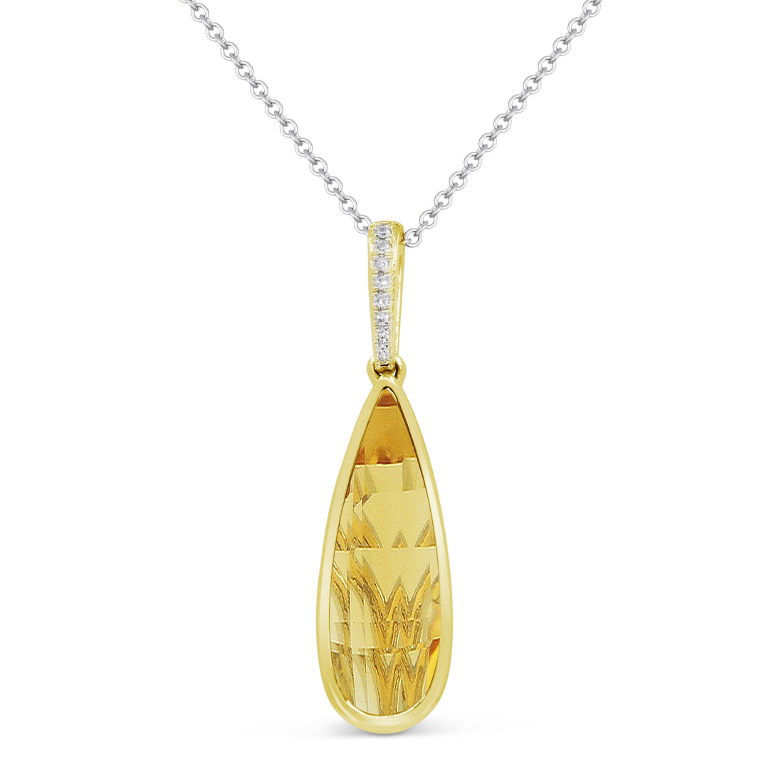 Beautiful Hand Crafted 14K Yellow Gold 6x18MM Citrine And Diamond Essentials Collection Pendant