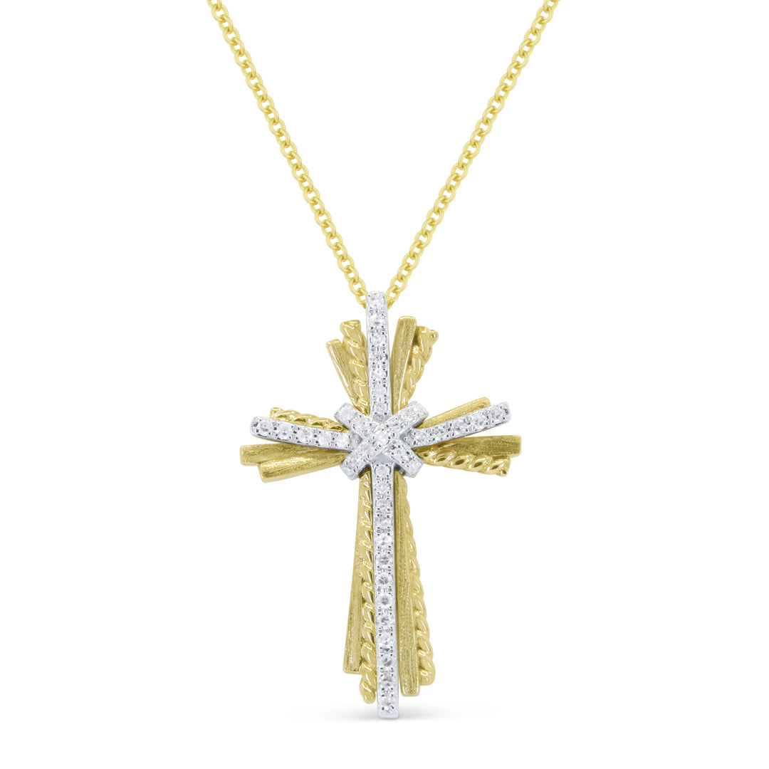 Beautiful Hand Crafted 14K Two Tone Gold White Diamond Religious Collection Necklace