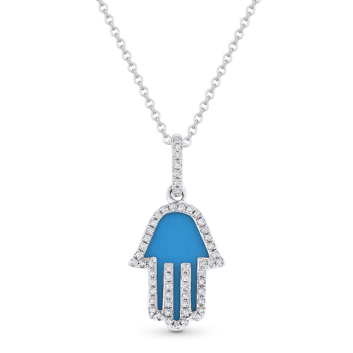Beautiful Hand Crafted 14K White Gold 10x13MM Turquoise And Diamond Religious Collection Pendant