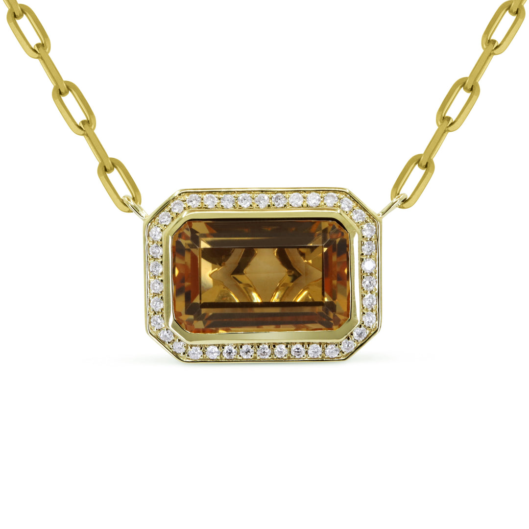 Beautiful Hand Crafted 14K Yellow Gold  Citrine And Diamond Essentials Collection Necklace