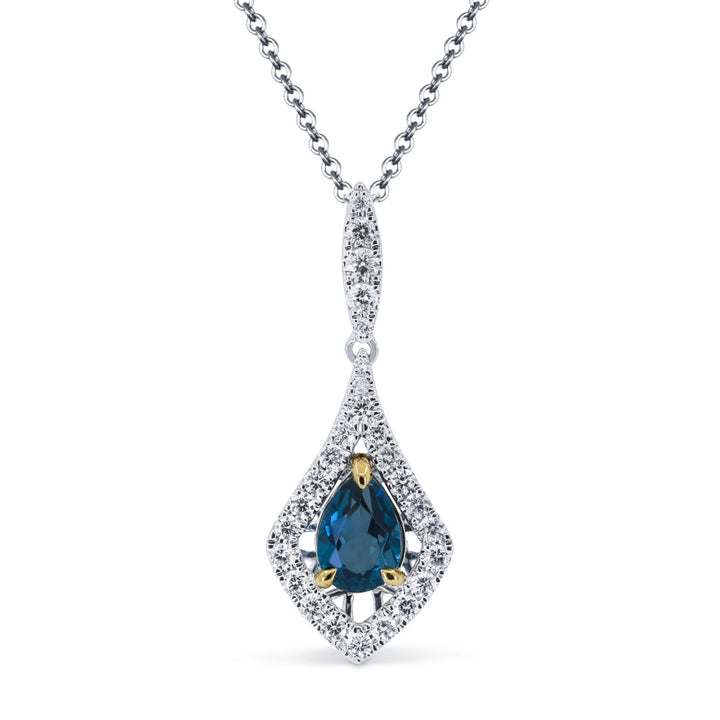 Beautiful Hand Crafted 14K Two Tone Gold  London Blue Topaz And Diamond Essentials Collection Pendant
