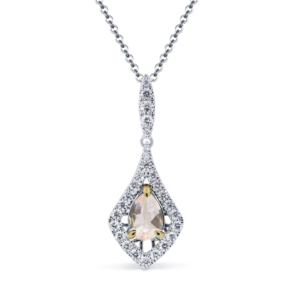 Beautiful Hand Crafted 14K Two Tone Gold  Morganite And Diamond Essentials Collection Pendant