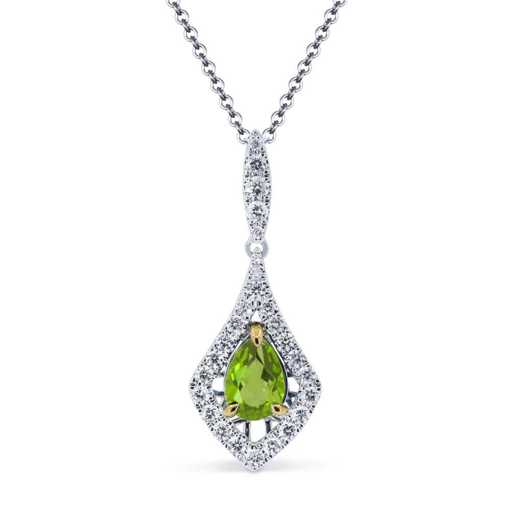 Beautiful Hand Crafted 14K Two Tone Gold  Peridot And Diamond Essentials Collection Pendant