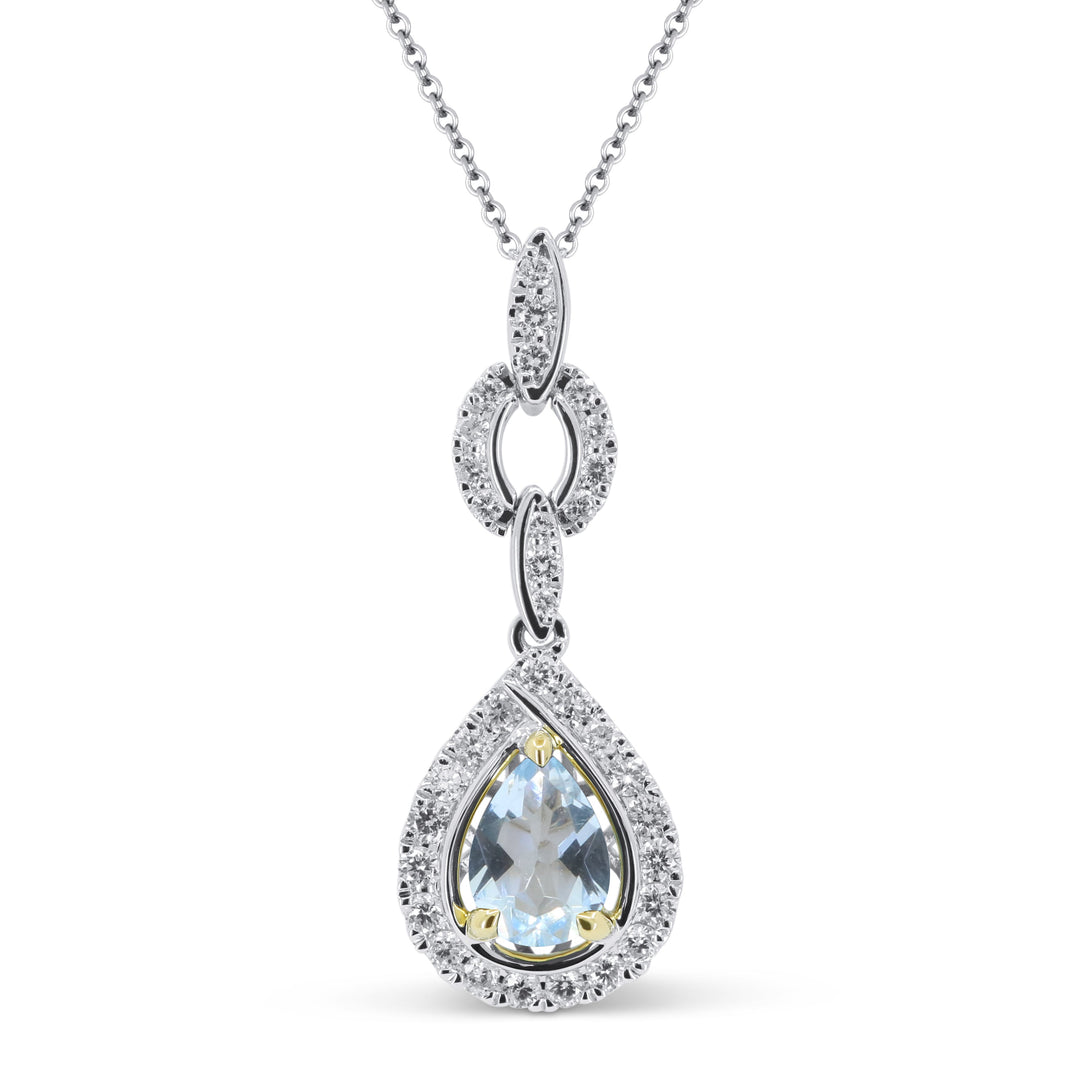 Beautiful Hand Crafted 14K Two Tone Gold  Aquamarine And Diamond Essentials Collection Pendant