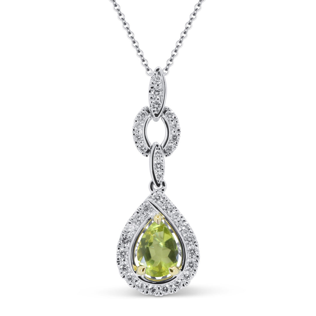 Beautiful Hand Crafted 14K Two Tone Gold  Peridot And Diamond Essentials Collection Pendant