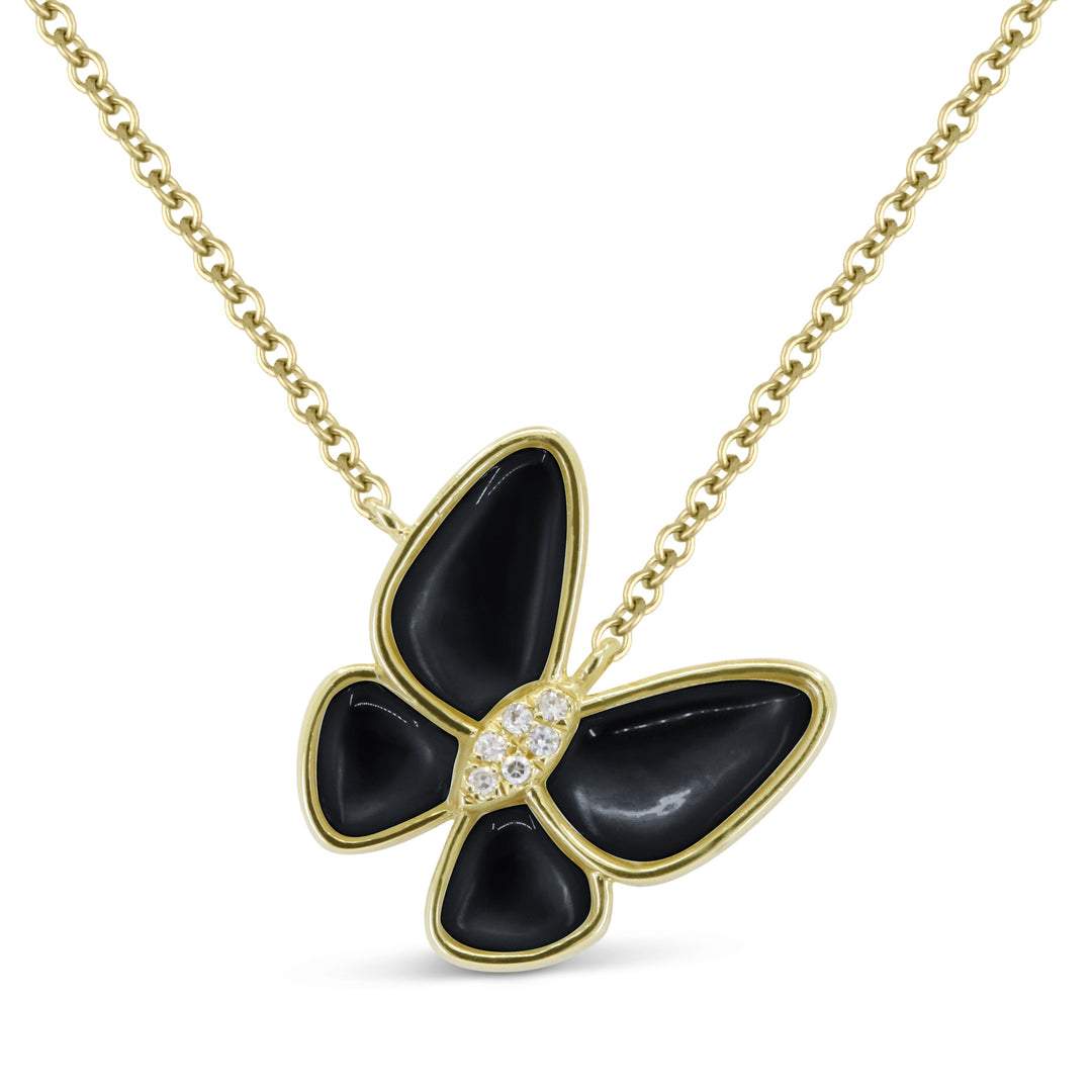 Beautiful Hand Crafted 14K Yellow Gold  Black Onyx And Diamond Milano Collection Necklace