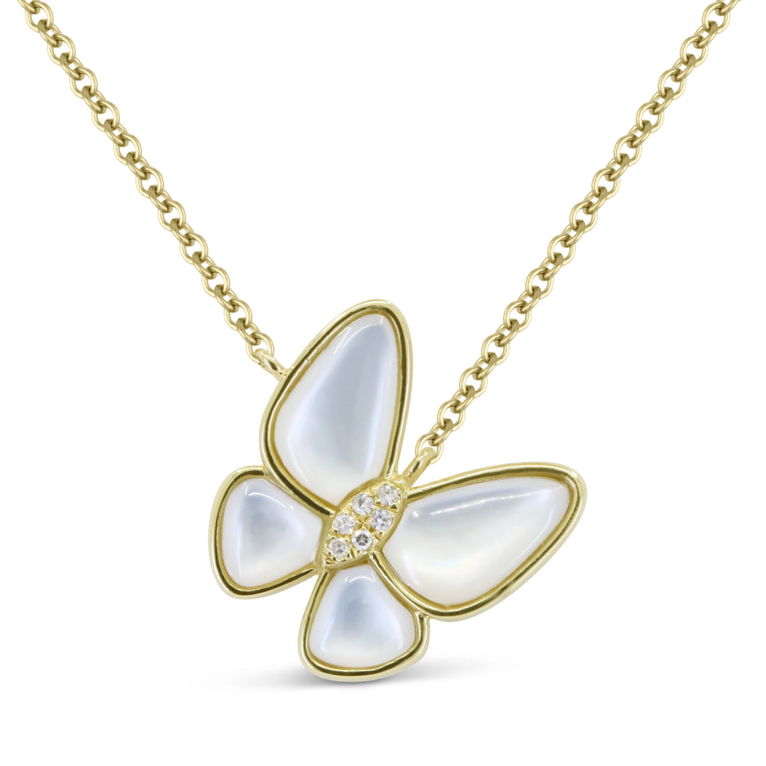 Beautiful Hand Crafted 14K Yellow Gold  Mother Of Pearl And Diamond Milano Collection Necklace