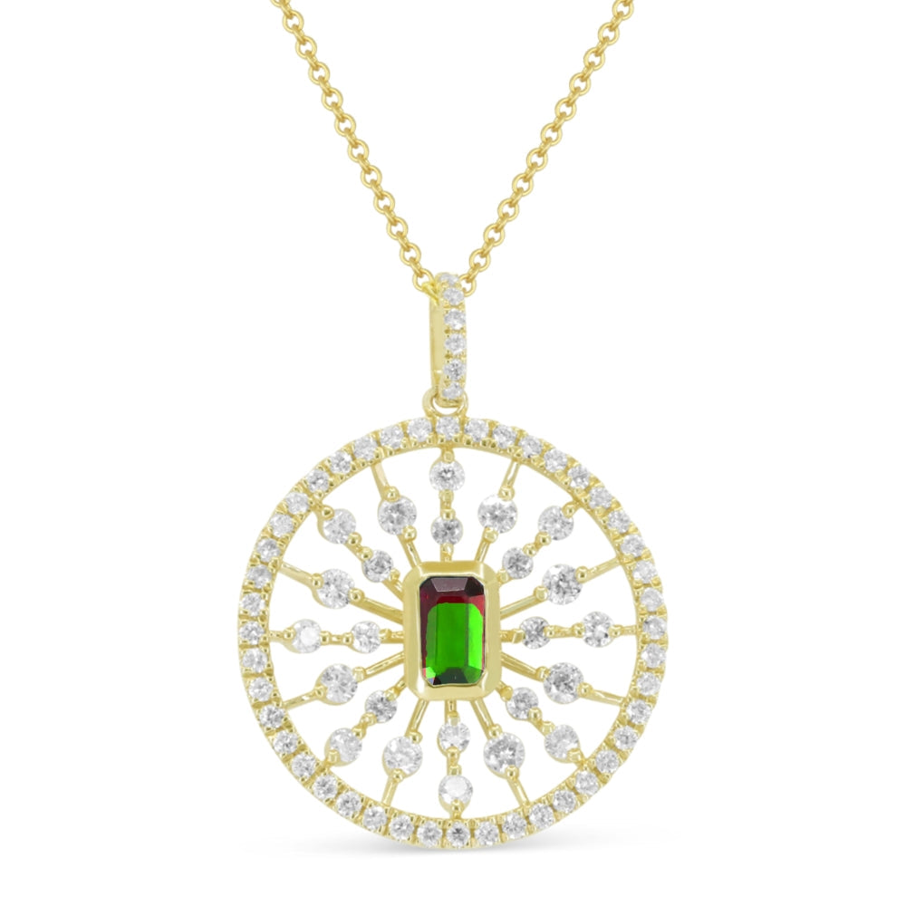 Beautiful Hand Crafted 14K Yellow Gold 3x5MM Emerald And Diamond Arianna Collection Pendant