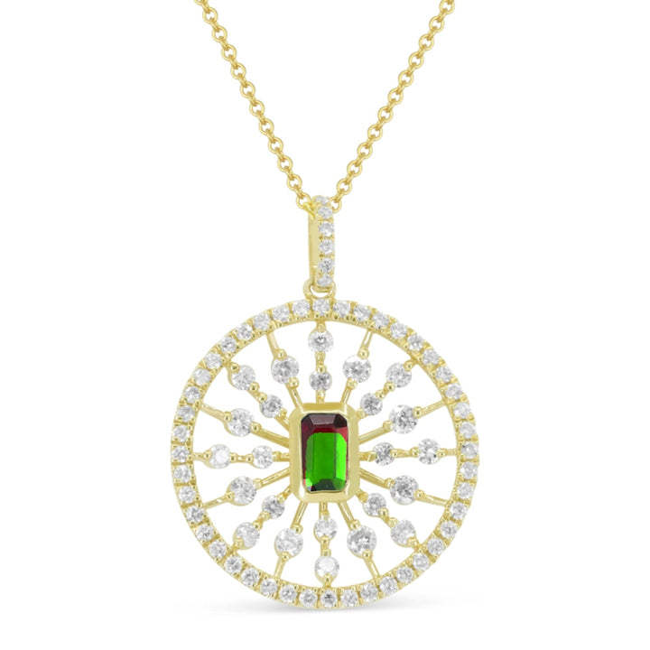Beautiful Hand Crafted 14K Yellow Gold 3x5MM Emerald And Diamond Arianna Collection Pendant