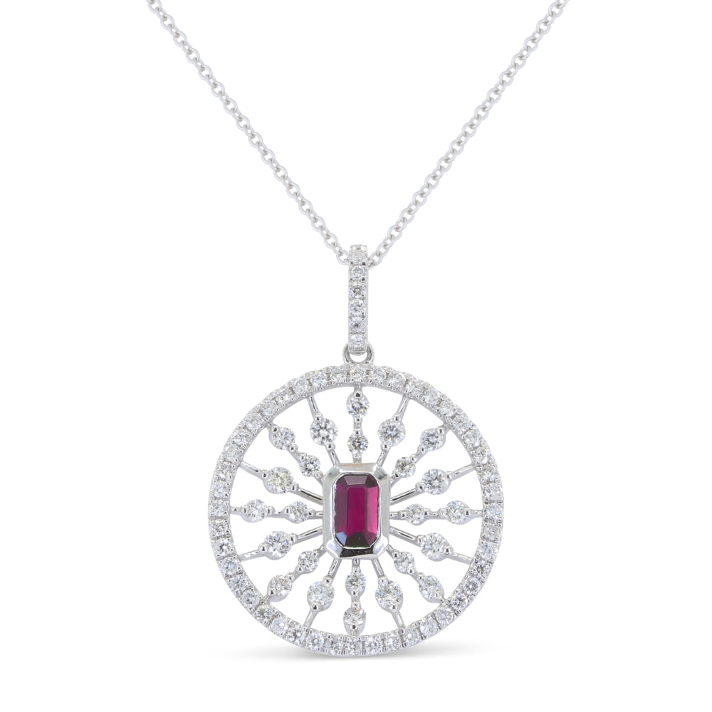 Beautiful Hand Crafted 14K White Gold 3x5MM Ruby And Diamond Arianna Collection Pendant