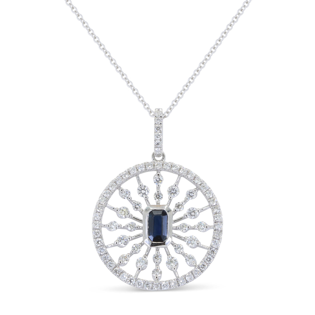 Beautiful Hand Crafted 14K White Gold 3x5MM Sapphire And Diamond Arianna Collection Pendant