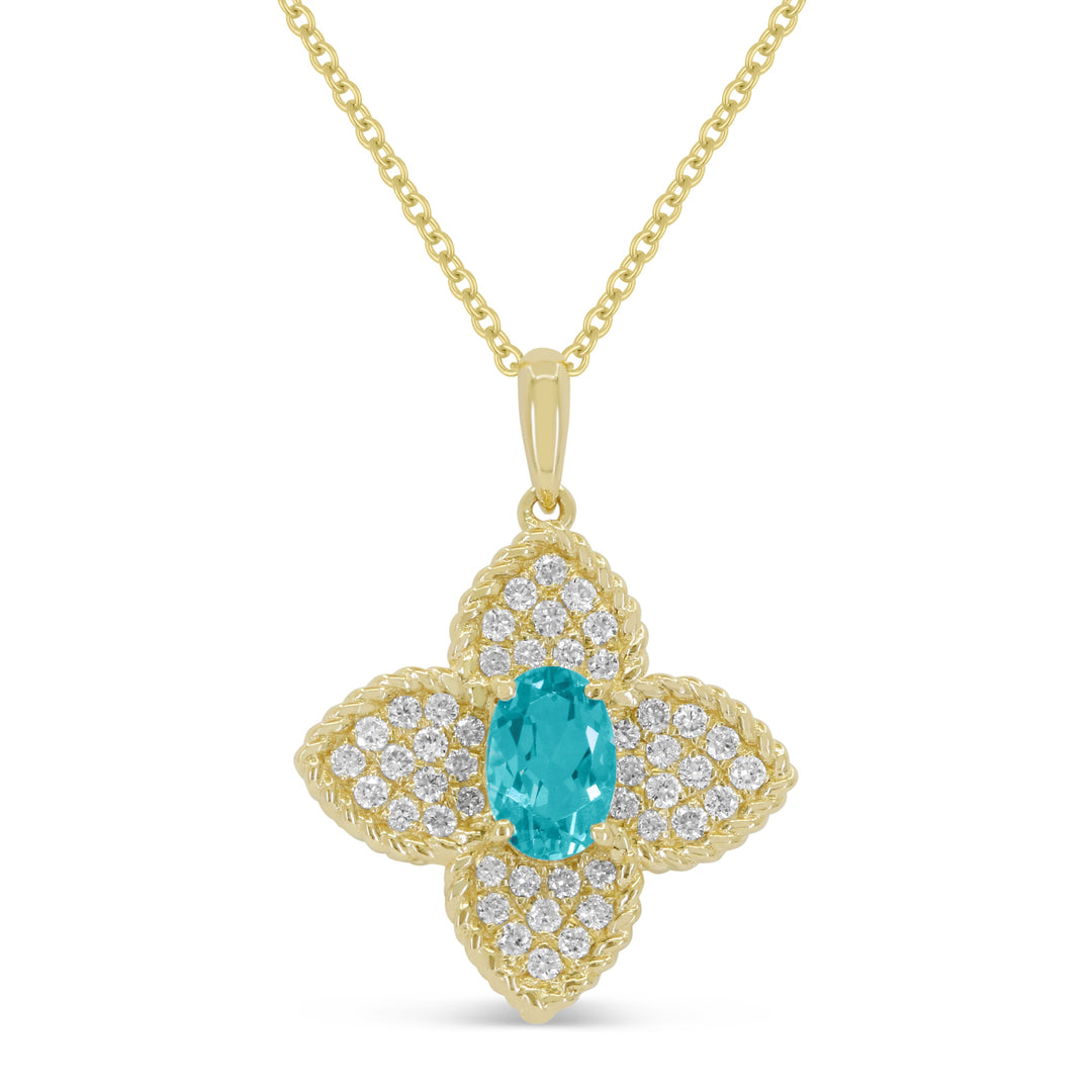 Beautiful Hand Crafted 14K White Gold 4x6MM Created Tourmaline Paraiba And Diamond Essentials Collection Pendant