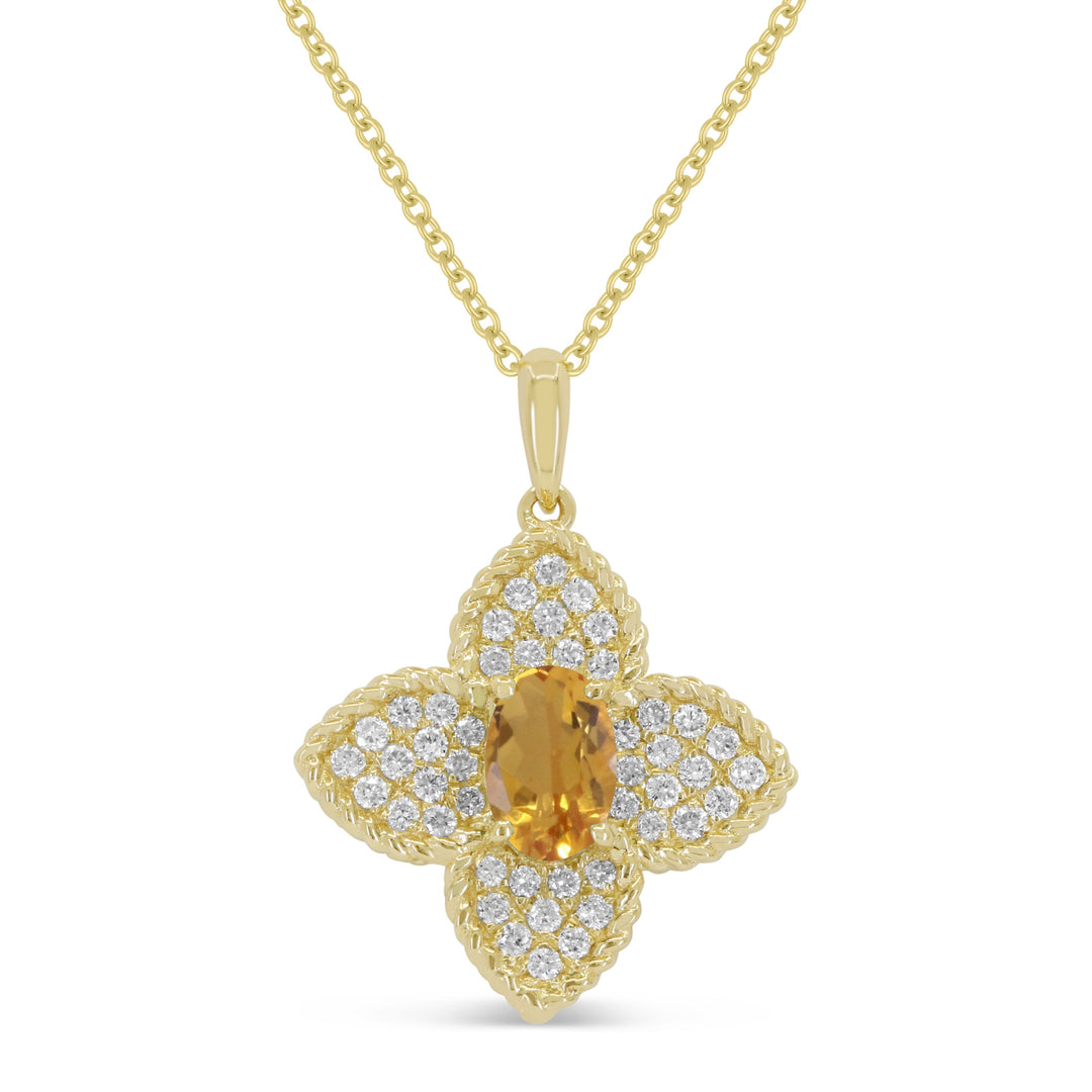 Beautiful Hand Crafted 14K Yellow Gold 4x6MM Citrine And Diamond Essentials Collection Pendant