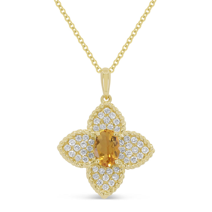 Beautiful Hand Crafted 14K Yellow Gold 4x6MM Citrine And Diamond Essentials Collection Pendant