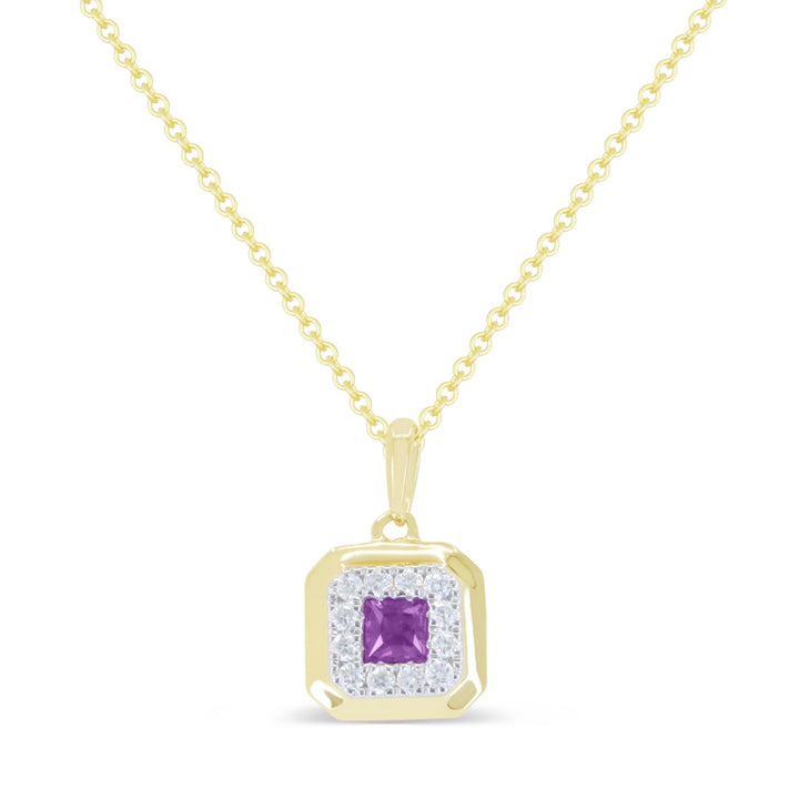 Beautiful Hand Crafted 14K Yellow Gold 3MM Amethyst And Diamond Essentials Collection Pendant