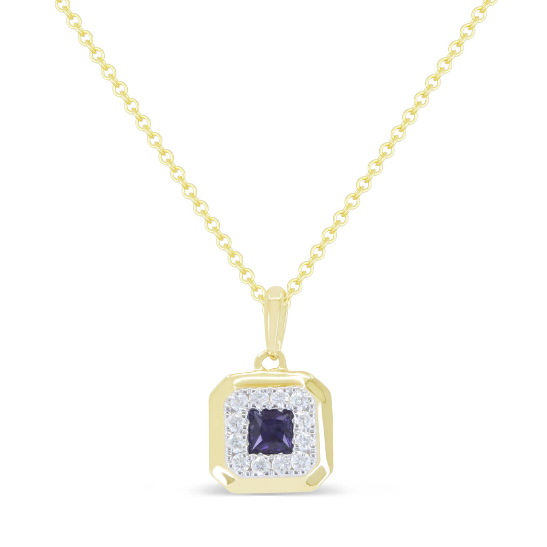 Beautiful Hand Crafted 14K Yellow Gold 3MM Created Alexandrite And Diamond Essentials Collection Pendant