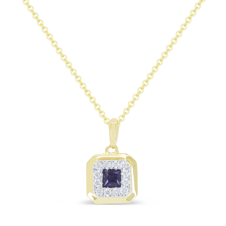 Beautiful Hand Crafted 14K Yellow Gold 3MM Created Alexandrite And Diamond Essentials Collection Pendant