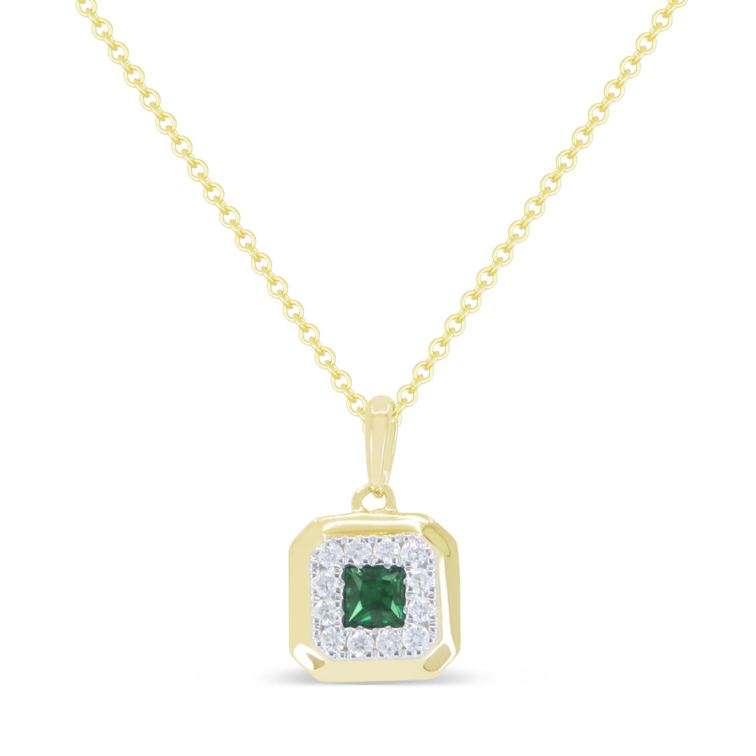 Beautiful Hand Crafted 14K Yellow Gold 3MM Emerald And Diamond Arianna Collection Pendant