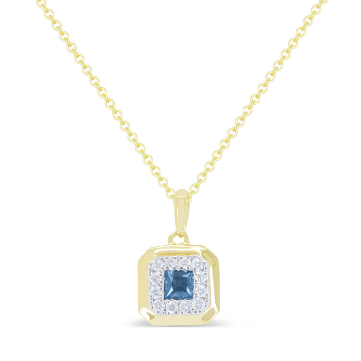 Beautiful Hand Crafted 14K Yellow Gold 3MM London Blue Topaz And Diamond Essentials Collection Pendant