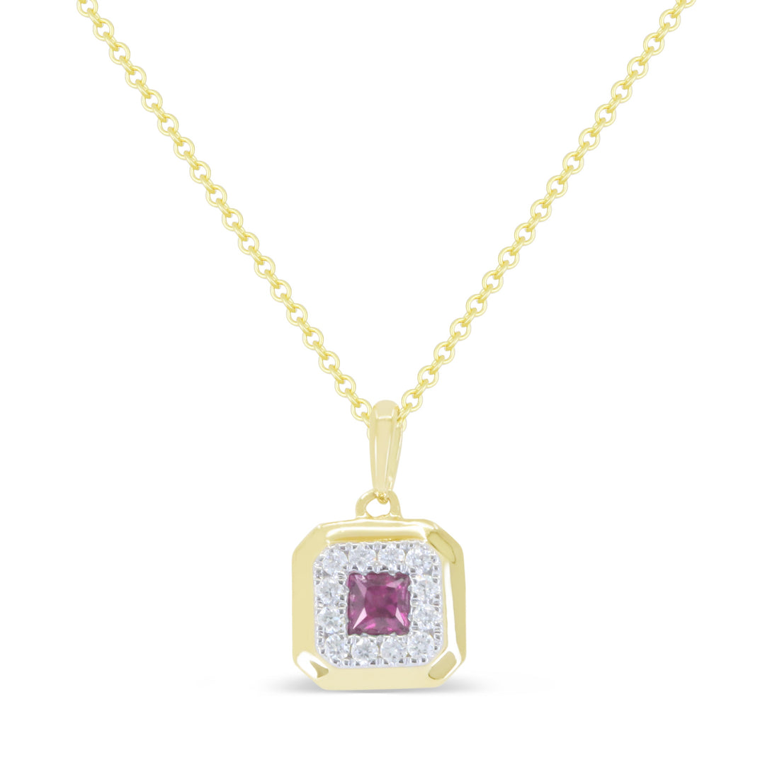 Beautiful Hand Crafted 14K Yellow Gold 3MM Pink Sapphire And Diamond Essentials Collection Pendant