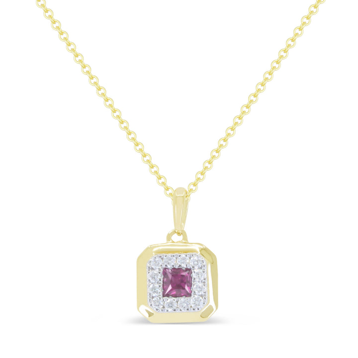 Beautiful Hand Crafted 14K Yellow Gold 3MM Pink Sapphire And Diamond Essentials Collection Pendant