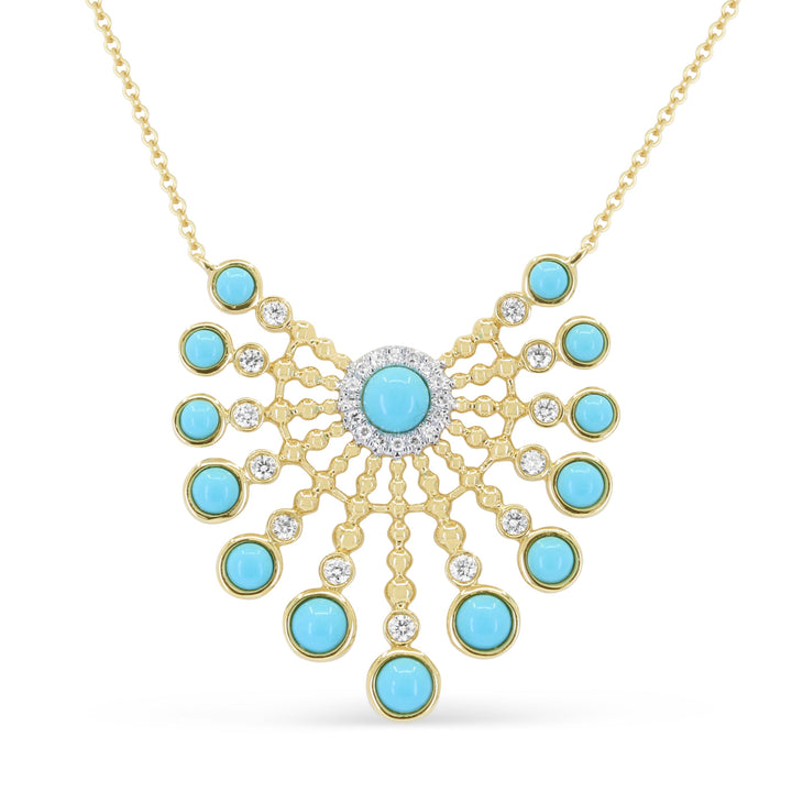 Beautiful Hand Crafted 14K Yellow Gold  Turquoise And Diamond Essentials Collection Necklace
