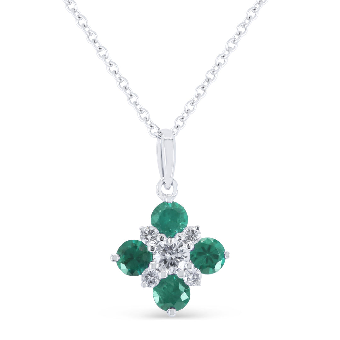 Beautiful Hand Crafted 14K White Gold 3MM Emerald And Diamond Arianna Collection Pendant