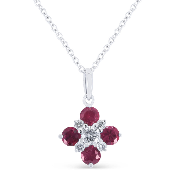 Beautiful Hand Crafted 14K White Gold 3MM Ruby And Diamond Arianna Collection Pendant