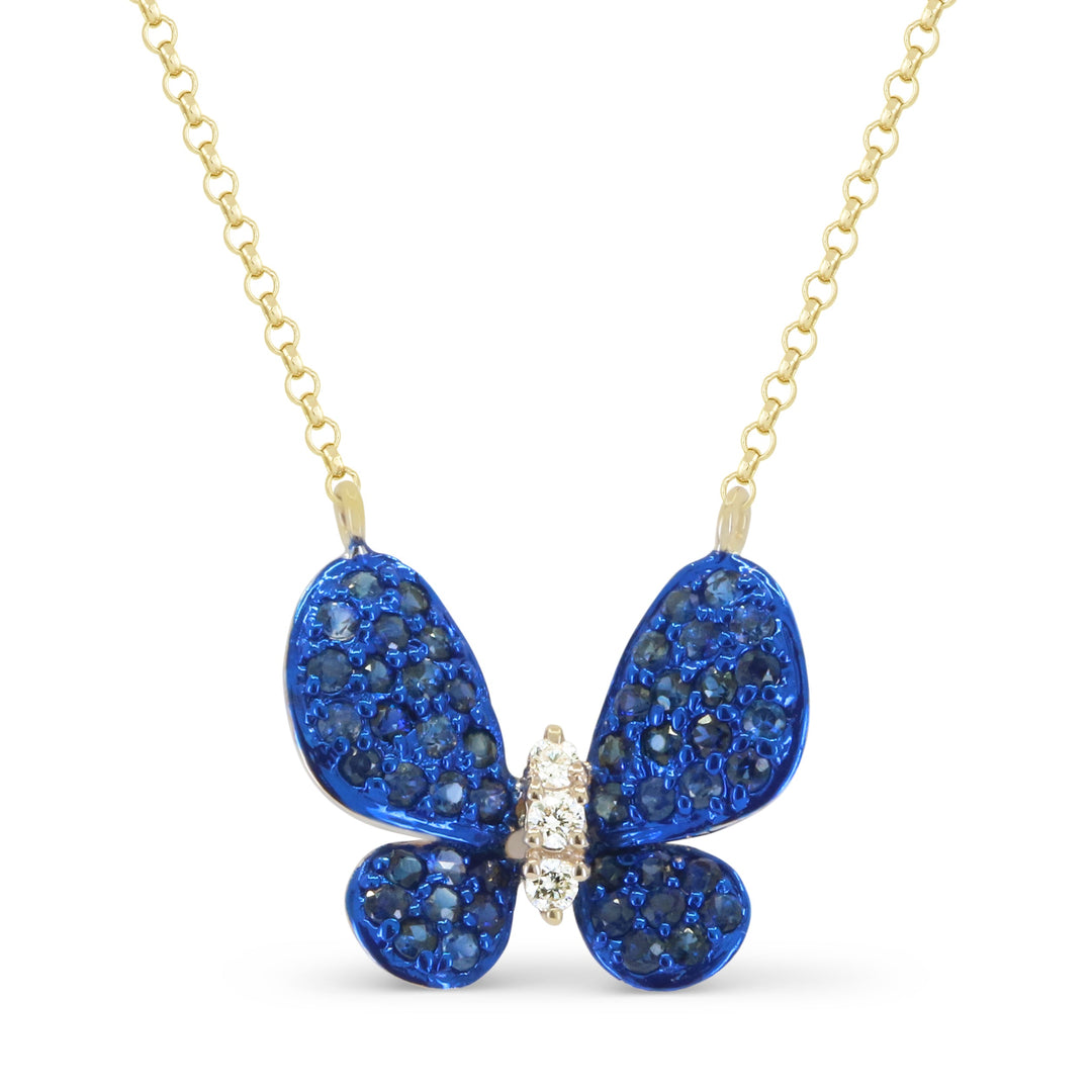 Beautiful Hand Crafted 14K Yellow Gold  Sapphire And Diamond Arianna Collection Necklace