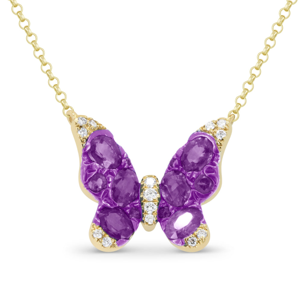 Beautiful Hand Crafted 14K Yellow Gold  Amethyst And Diamond Arianna Collection Necklace