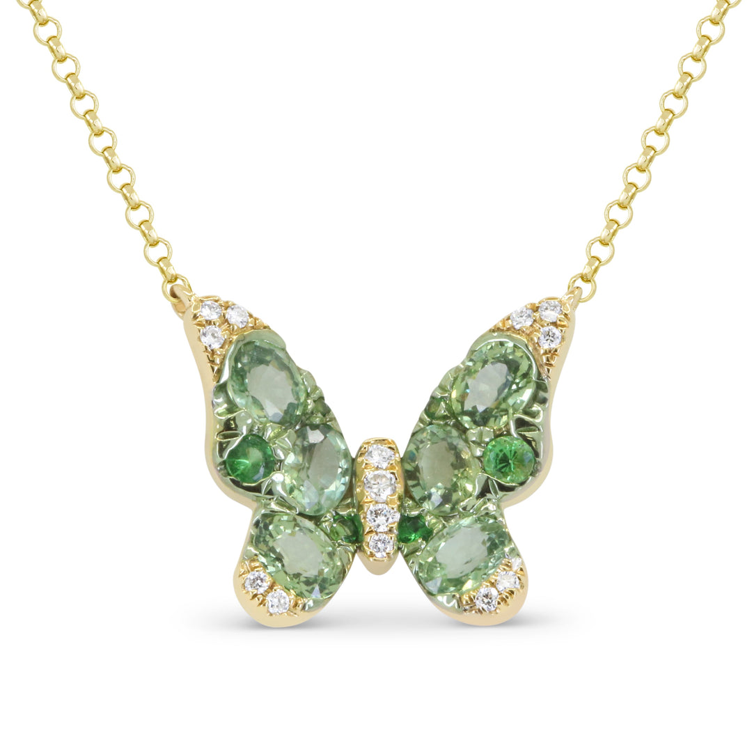 Beautiful Hand Crafted 14K Yellow Gold  Tsavorite And Diamond Arianna Collection Necklace