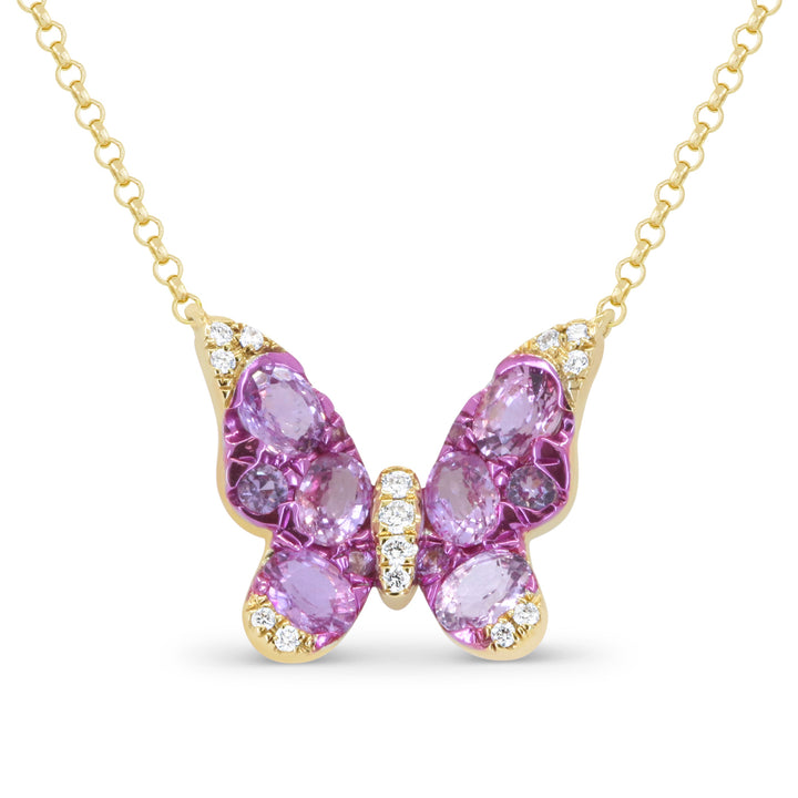 Beautiful Hand Crafted 14K Yellow Gold  Pink Sapphire And Diamond Arianna Collection Necklace