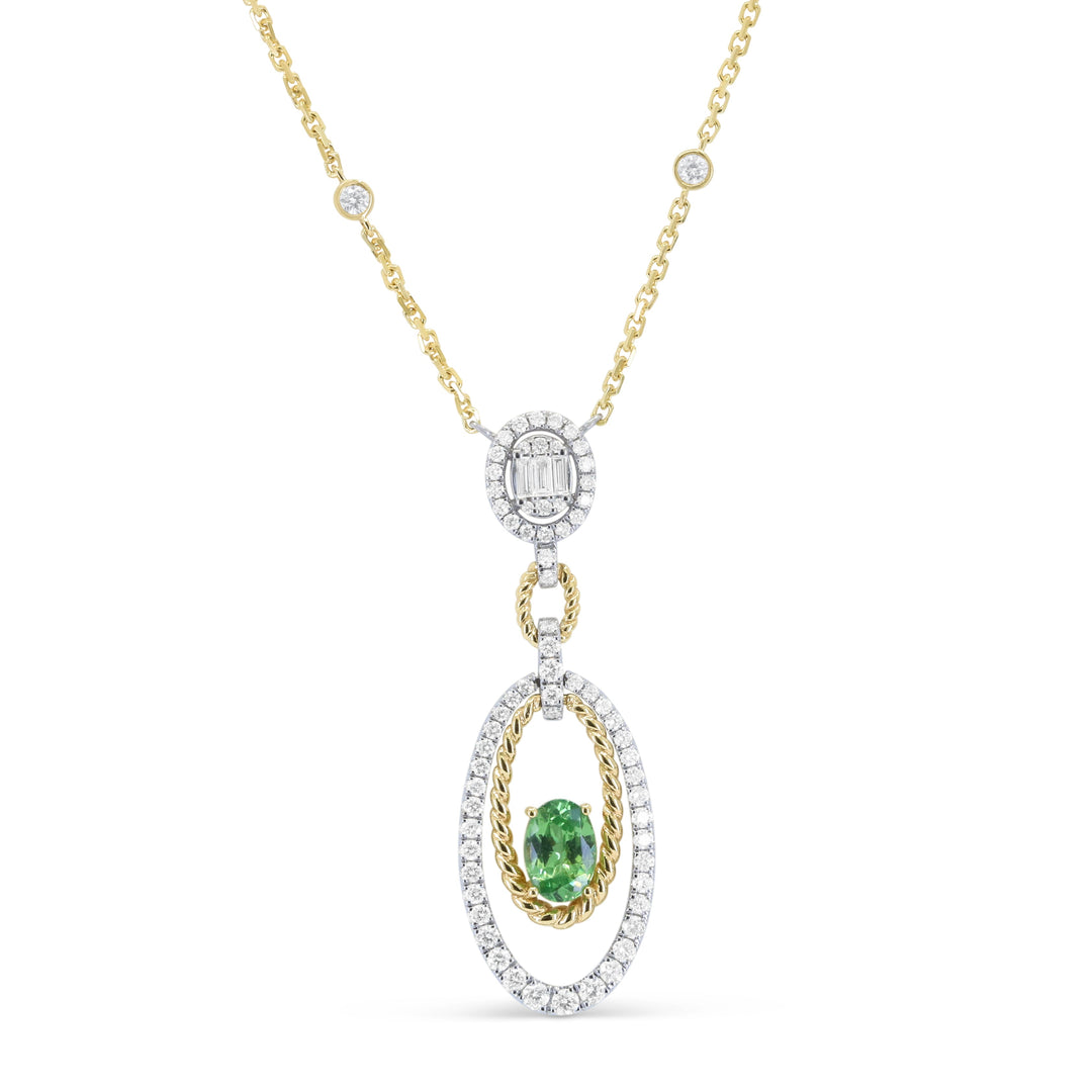 Beautiful Hand Crafted 14K Two Tone Gold  Tsavorite And Diamond Arianna Collection Necklace
