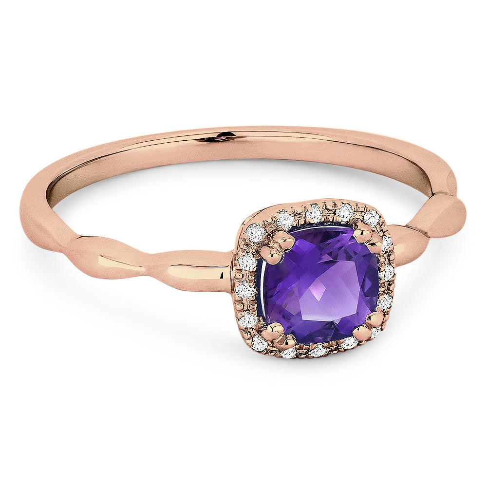Beautiful Hand Crafted 14K Rose Gold 5MM Amethyst And Diamond Essentials Collection Ring