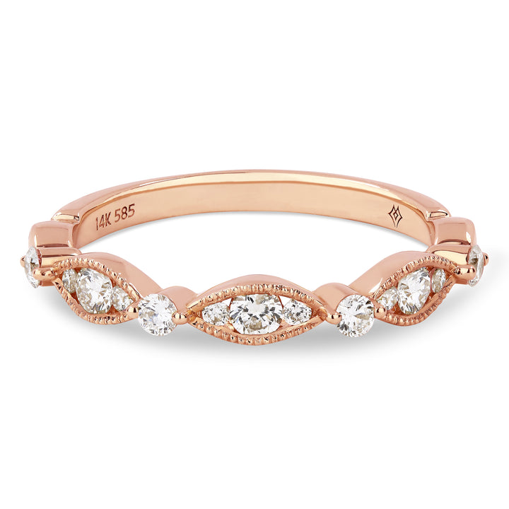 Beautiful Hand Crafted 14K Rose Gold White Diamond Milano Collection Ring